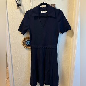 Eliza J Navy Polo-Collar Knit Midi Dress